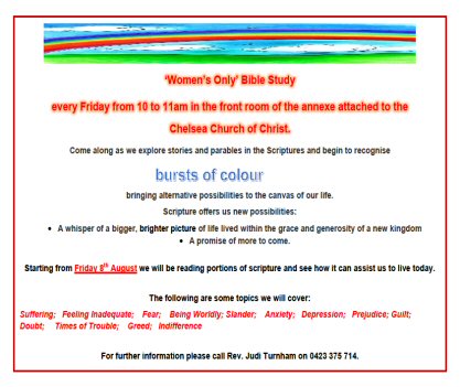 Womens Only Bible Study - Click for Flyer